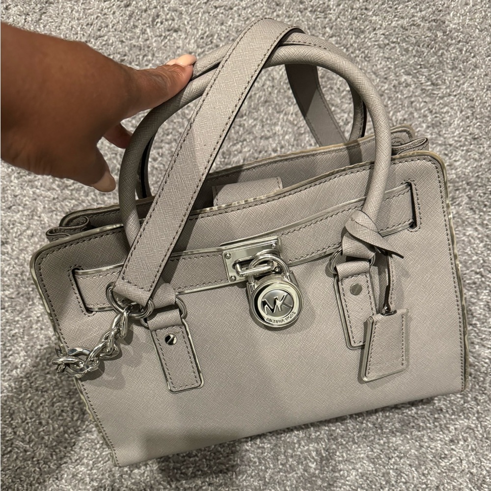 Michael Kors Shoulder Bag Hamilton MK Pattern Leather 12.75" x 9" x 5" Gray